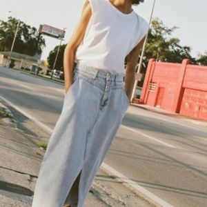 ZARA Washed denim midi skirt/S/blue/Sold out